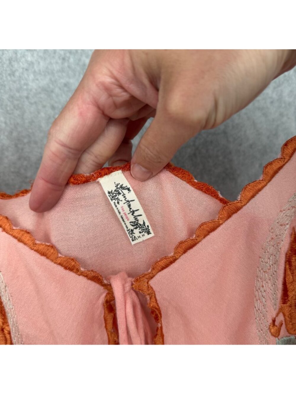 Free People Womens Love Me Two Times Tie Front Top Size M Pink Embroidered Boho - Picture 7 of 13